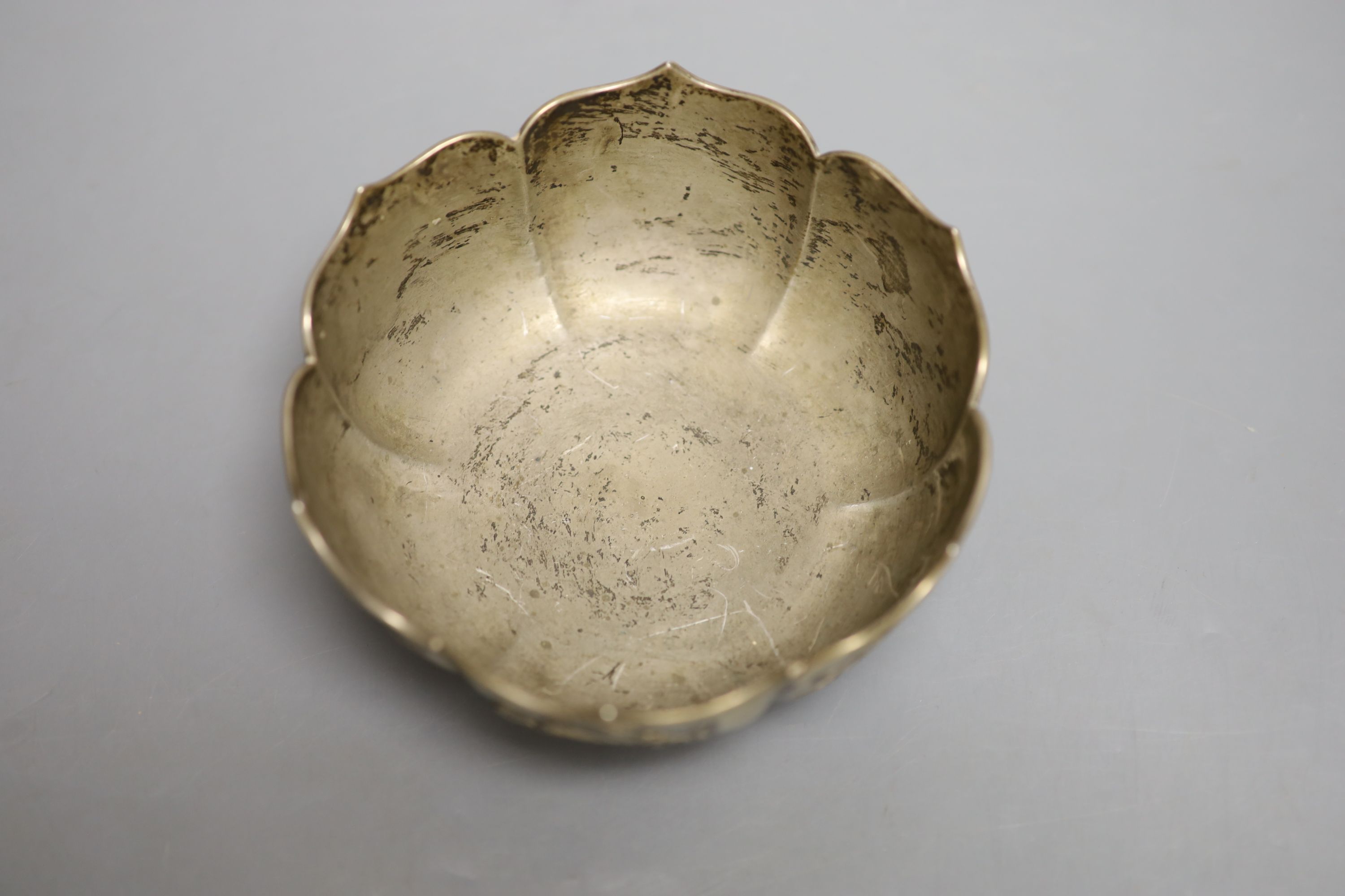 An early 20th century Chinese Export white metal bowl, by Wang Hing, Hong Kong, 13.5cm, 6oz.